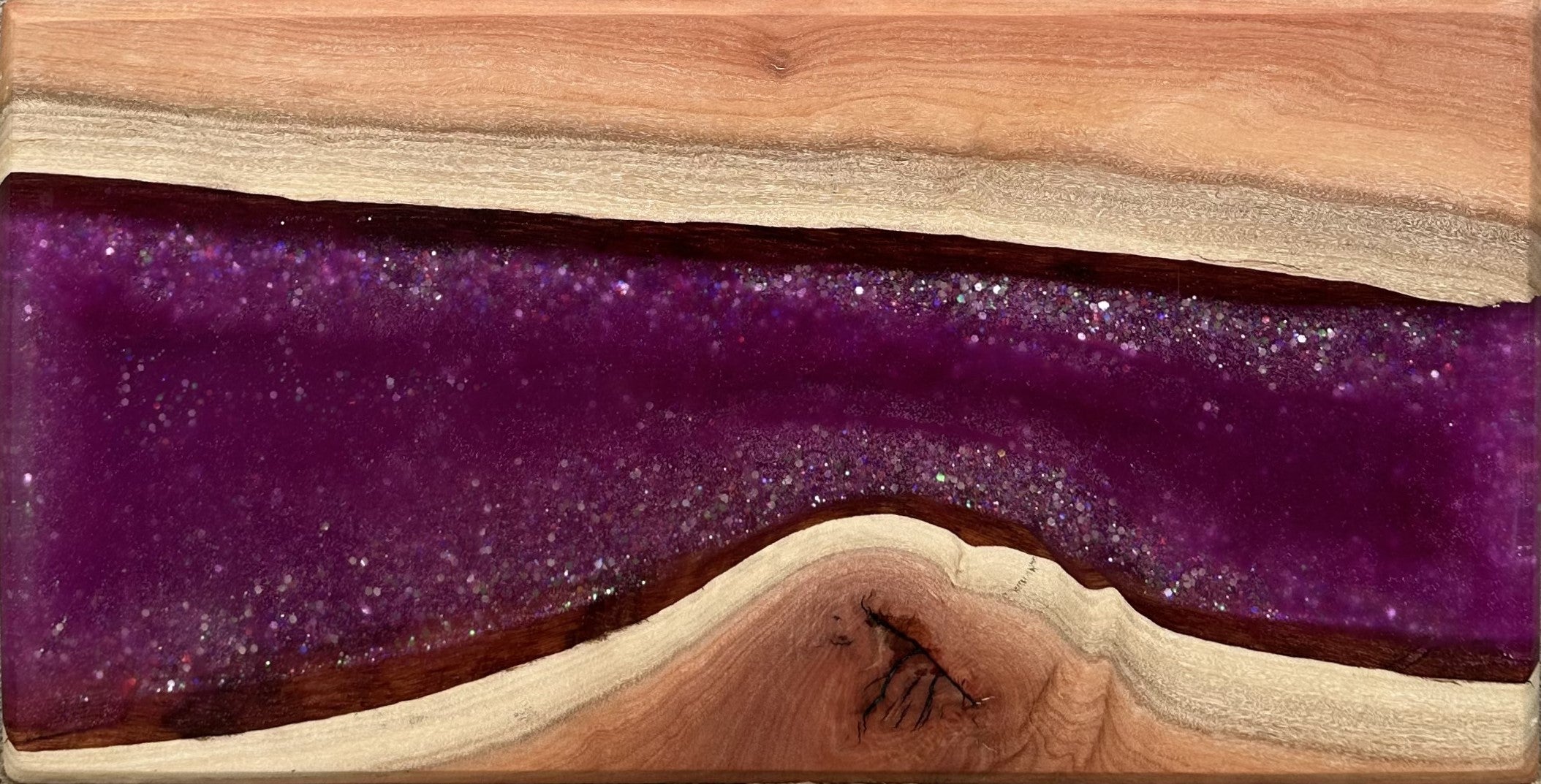 Handcrafted Wooden & Resin Art Serving Board – Purple River Edition