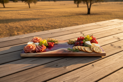 Handcrafted Wooden & Resin Art Serving Board – Purple River Edition