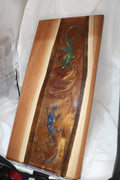 Ironbark art board with lizard inlay in green and blue resin